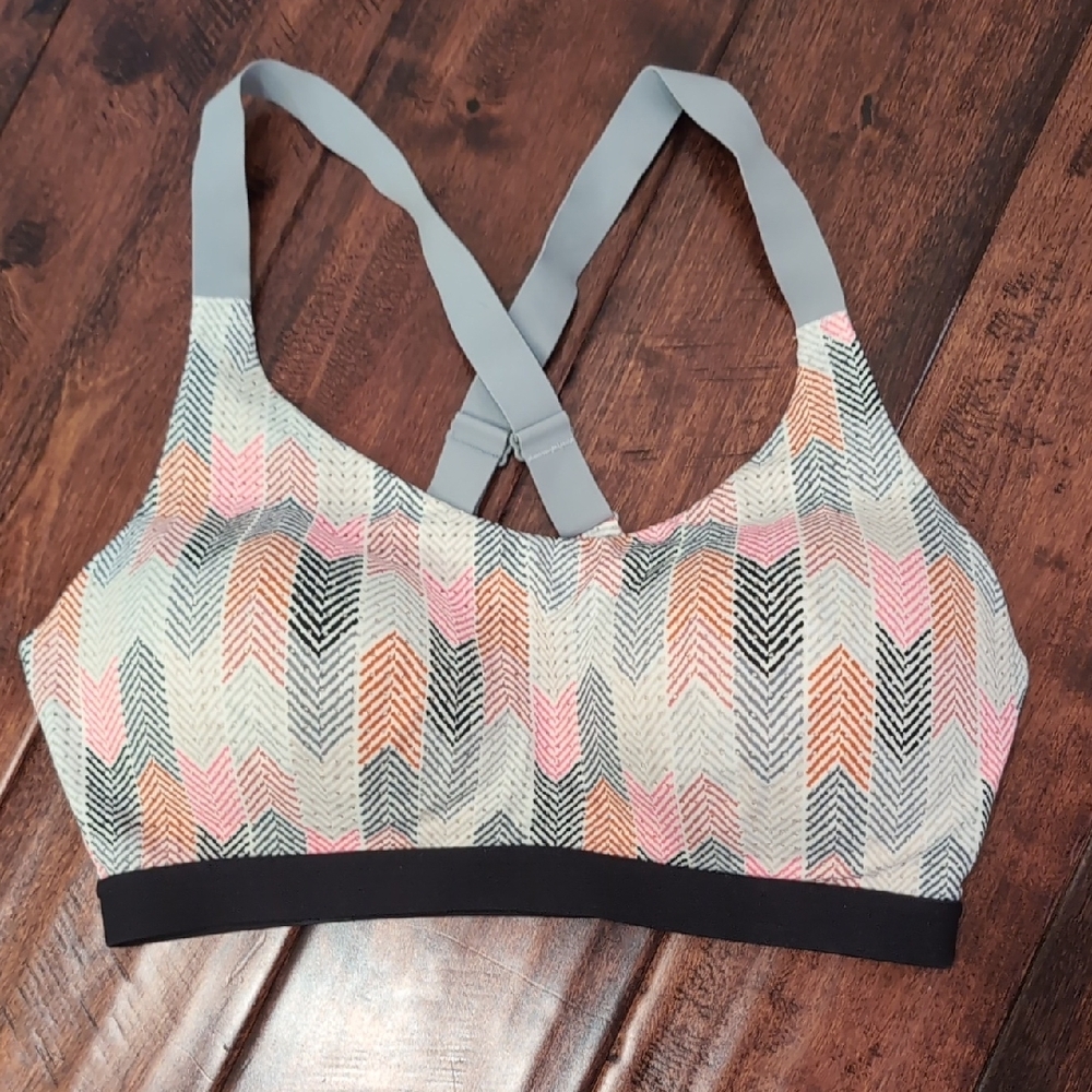 Victoria's Secret Pink and Black Sports Bra with Racerback Design